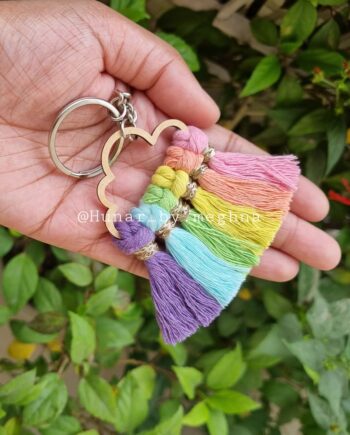 Mini cloud fringy rainbow keychain
