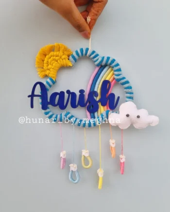 Mini Dreamy Sky name hanging - Blue grey cloud