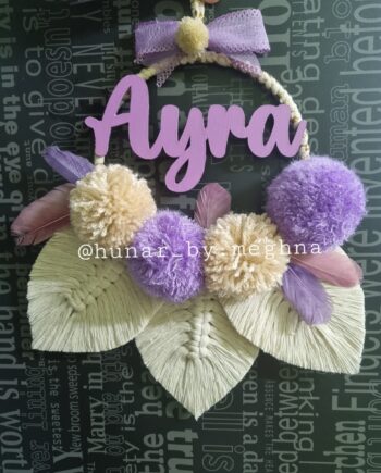 macrame leaf personalized pompom name hanging