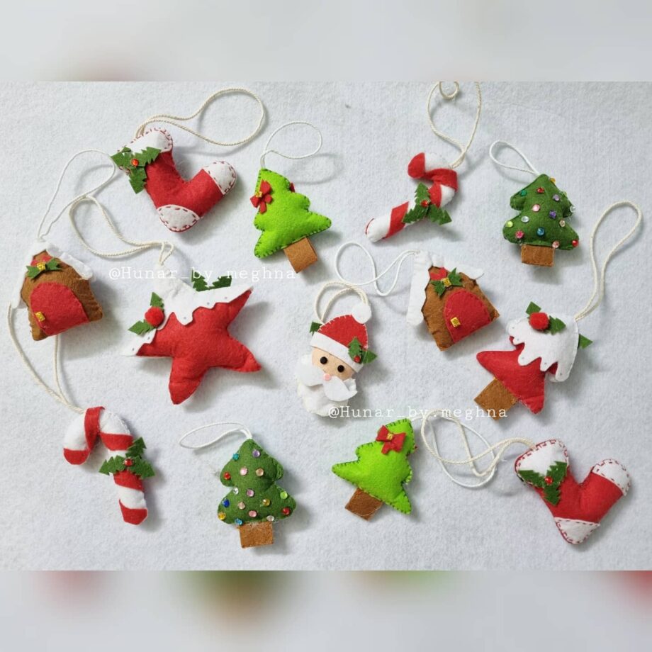 plushie christmas ornaments combo, christmas tree, santa,candycane, stockings