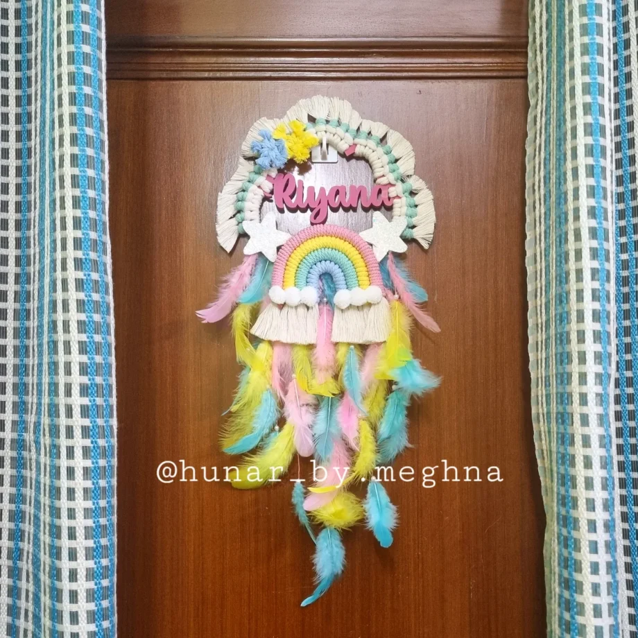 small sized rainbow dreamcatcher with name for kids room decor