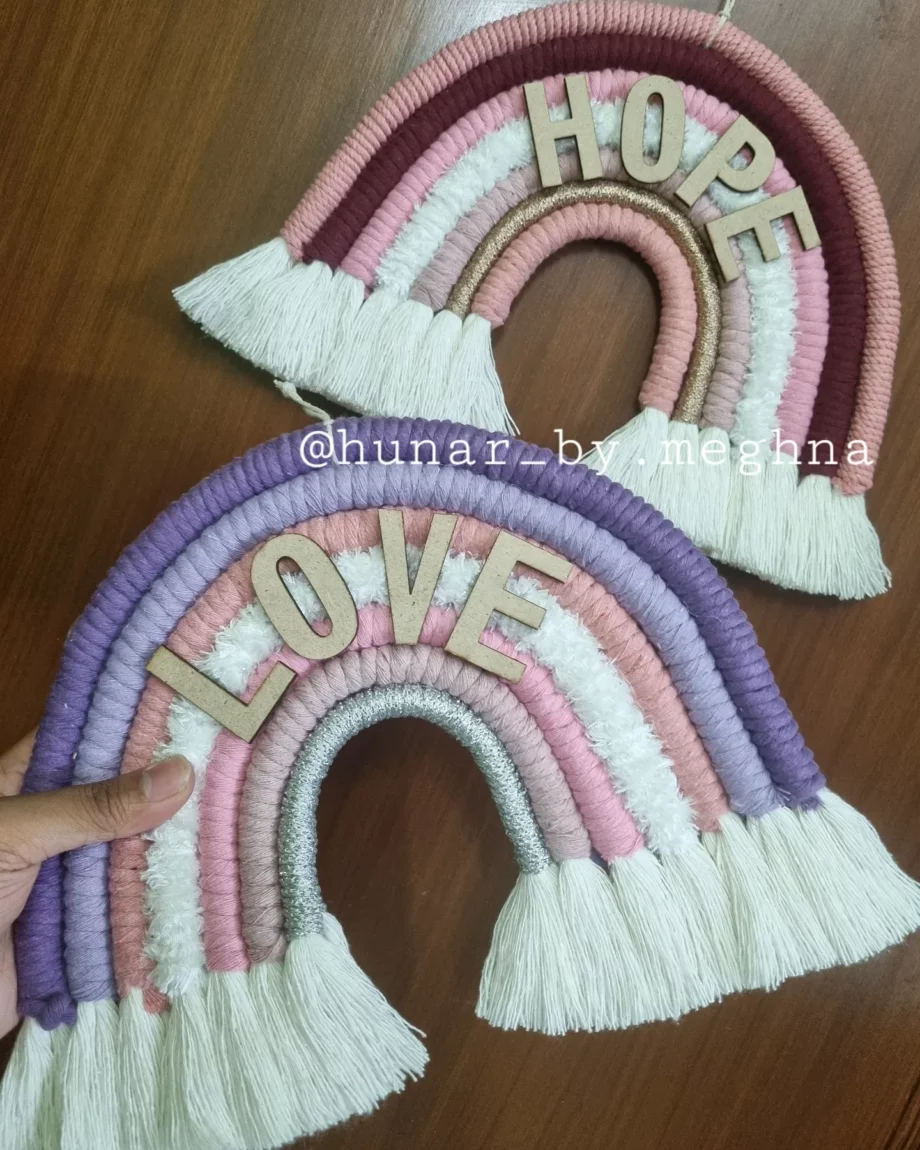 rainbow name hanging macrame