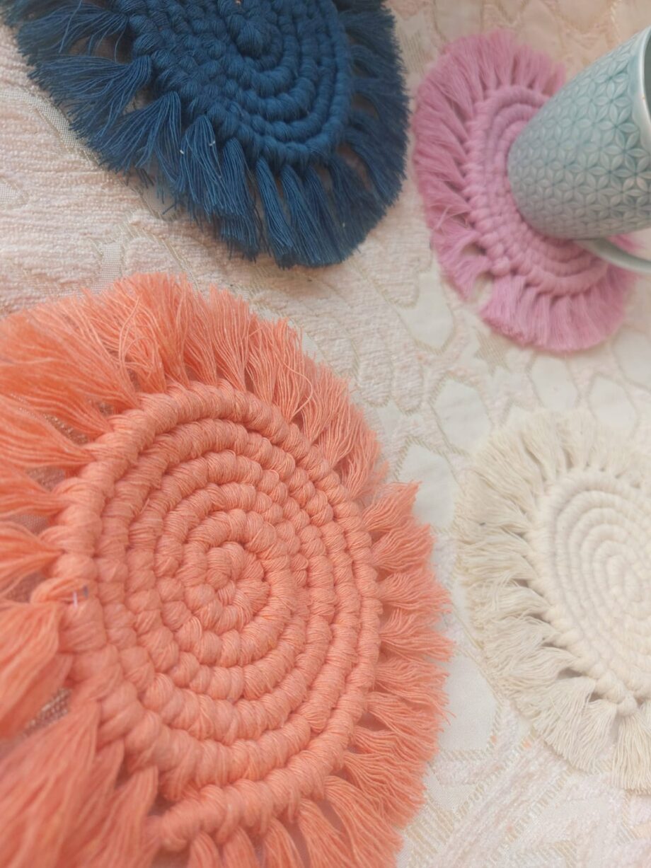 macrame pastel coasters bohemian eco friendly
