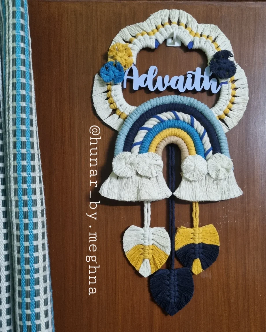 Leafy Rainbow Name Hanging (blue)
