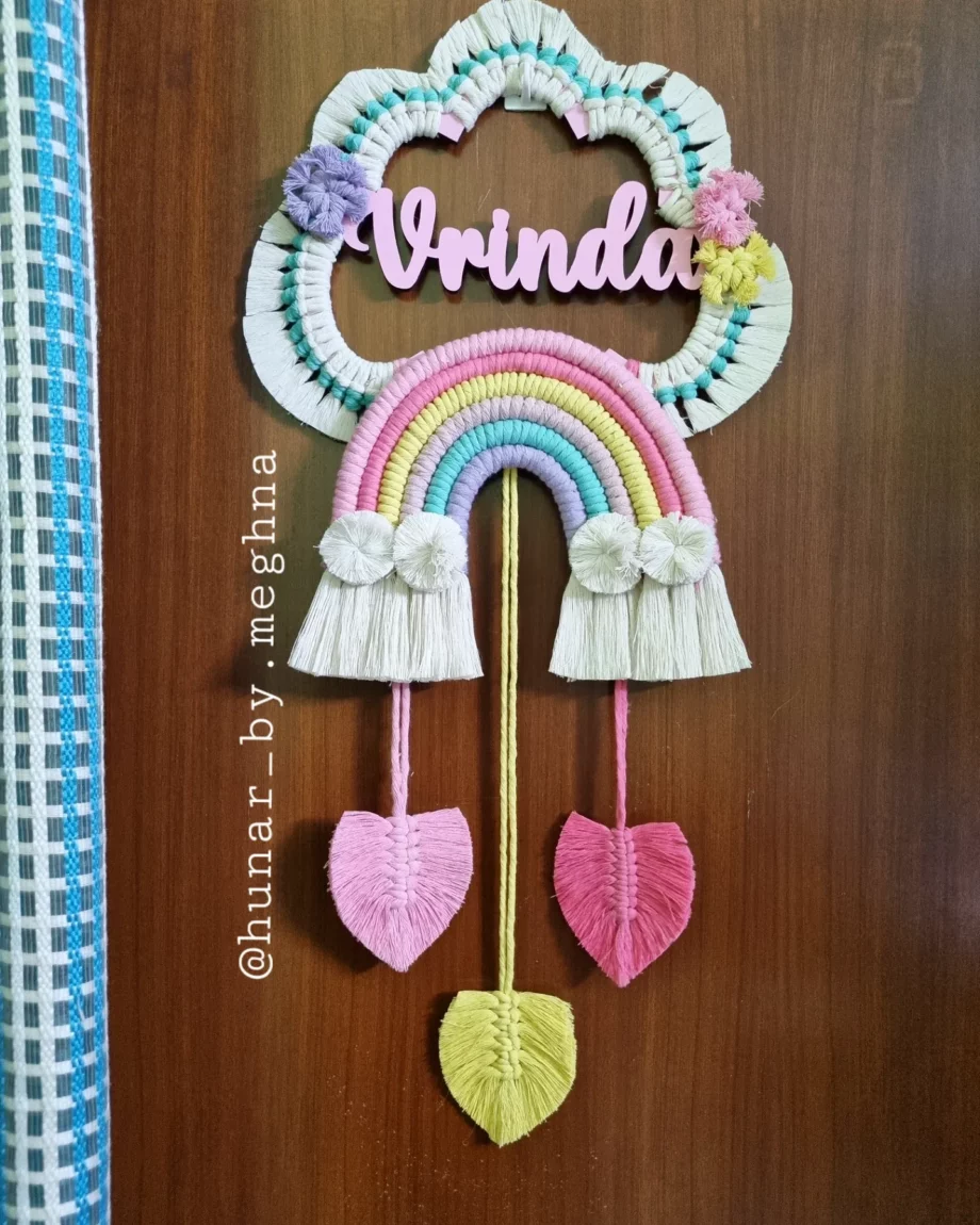 macrame rainbow kids name hanging