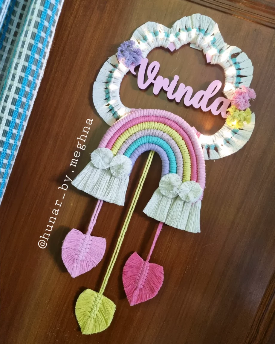 rainbow themed kids name hanging