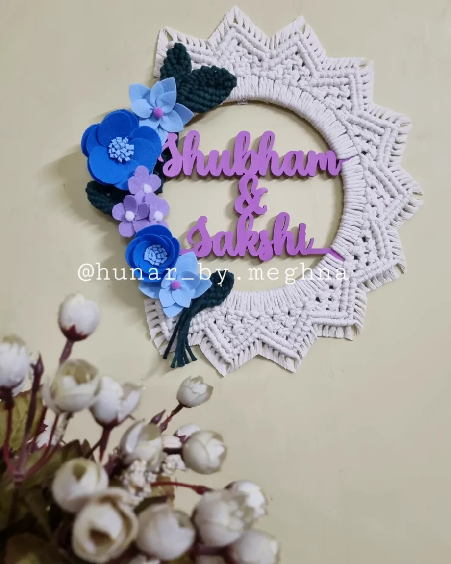 macrame couple name plate mandala
