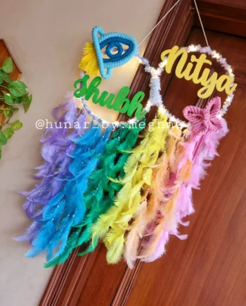 kids name hanging dreamcatcher rainbow theme with 2 names
