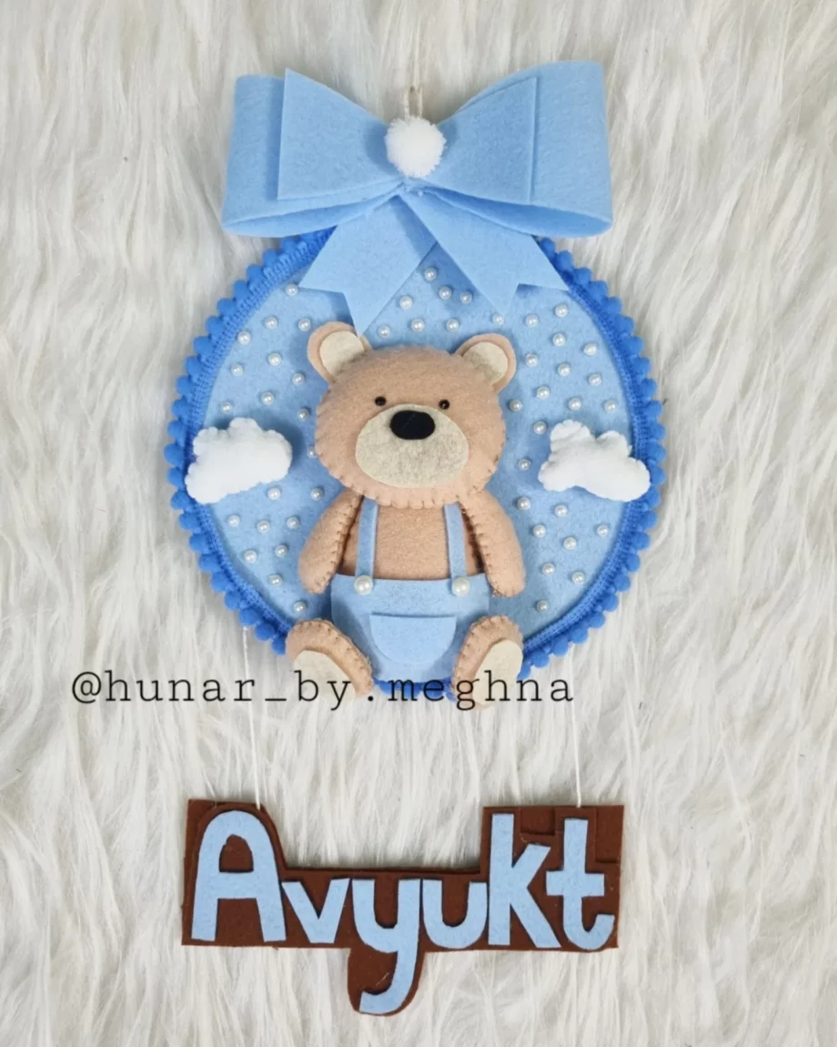 handmade teddy theme name hanging for kids
