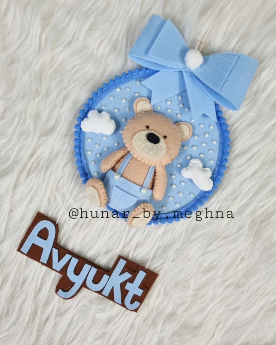 handmade teddy theme name hanging for kids