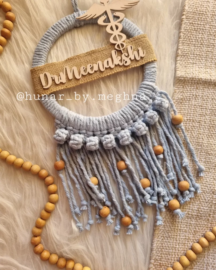 macrame name plate for doctors