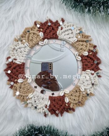 handcrafted macrame mandala mirror in earthy tones