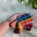 multicolored bohemian macrame leaf charm keychain