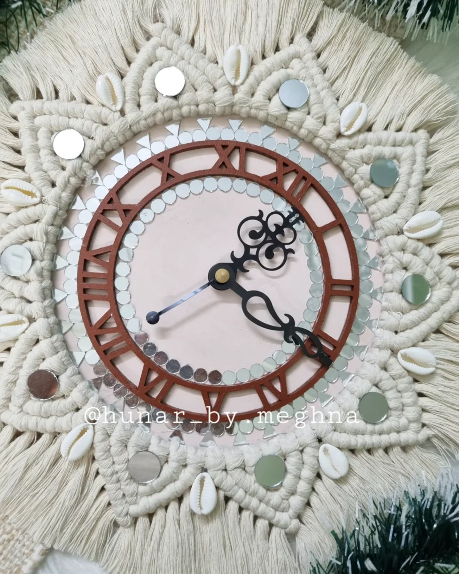 macrame mandala wall clock
