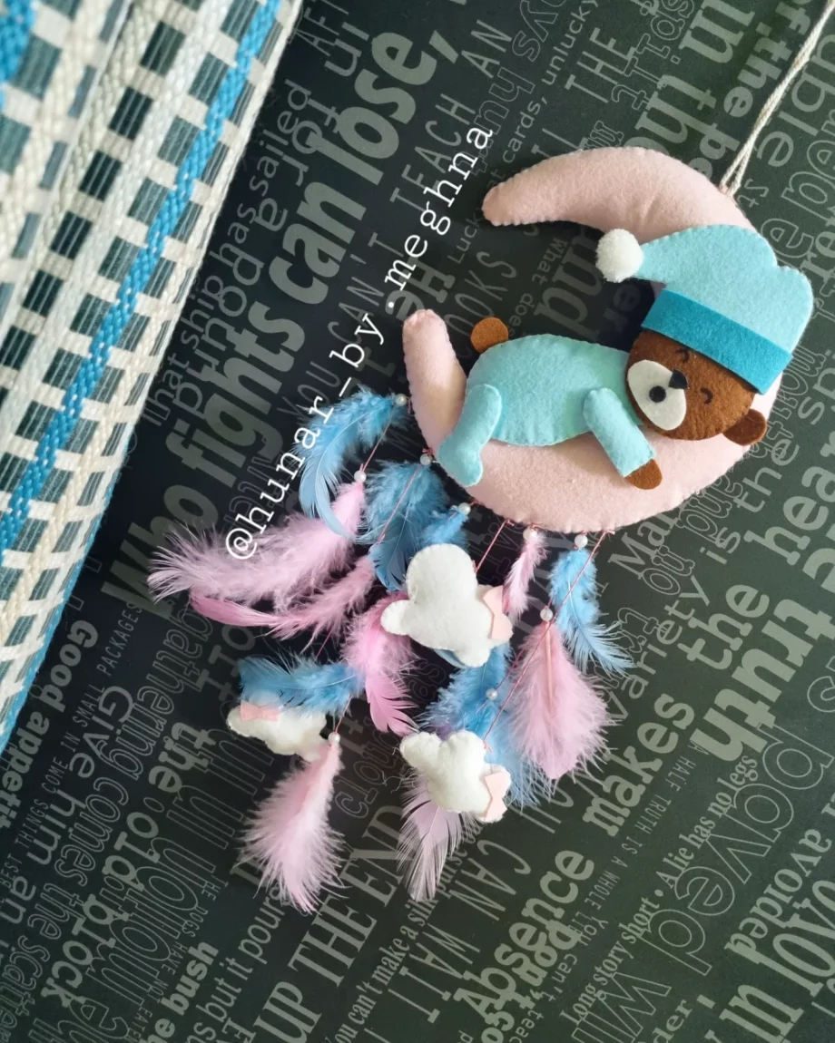 teddy on moon wall hanging mini dreamcatcher