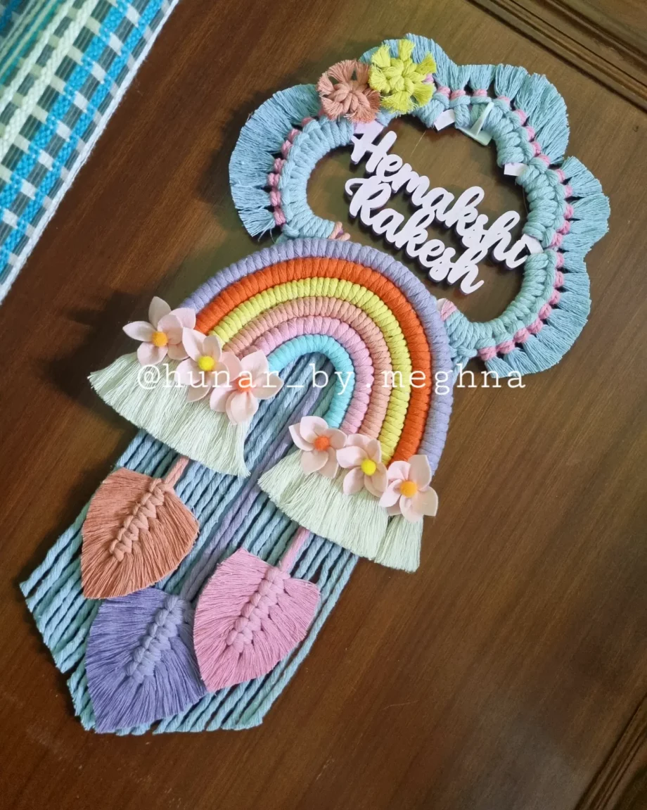 macrame rainbow couple name plate