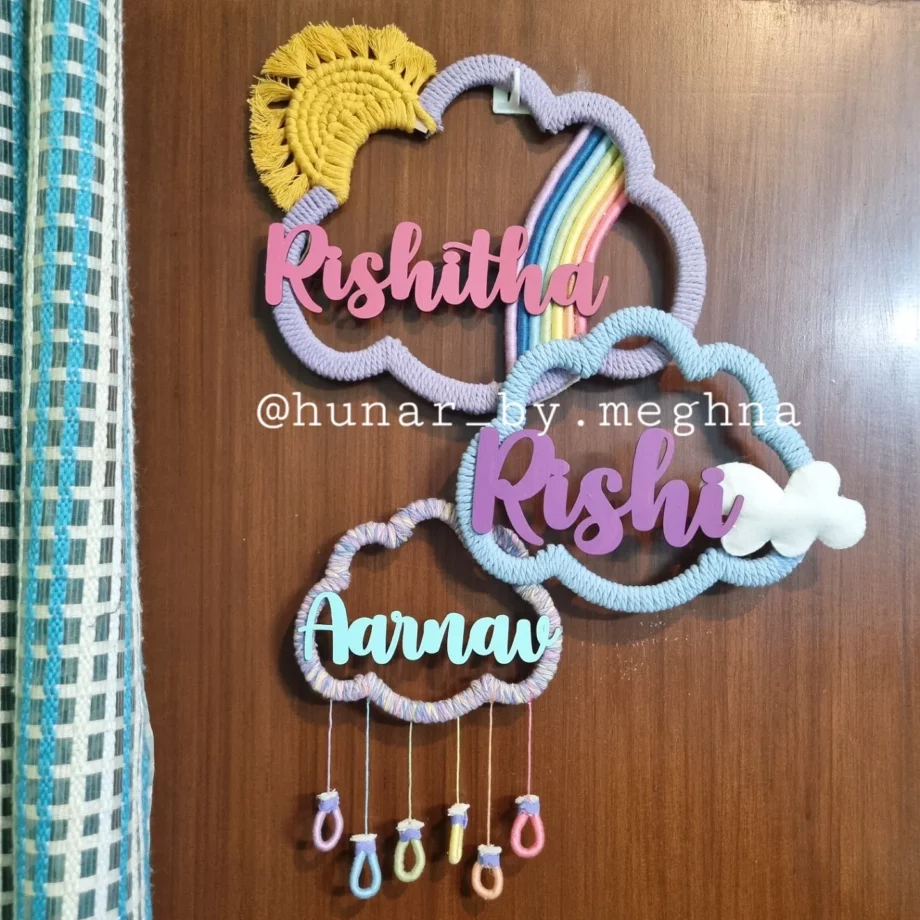 cloud shade rainbow theme hanging name plate