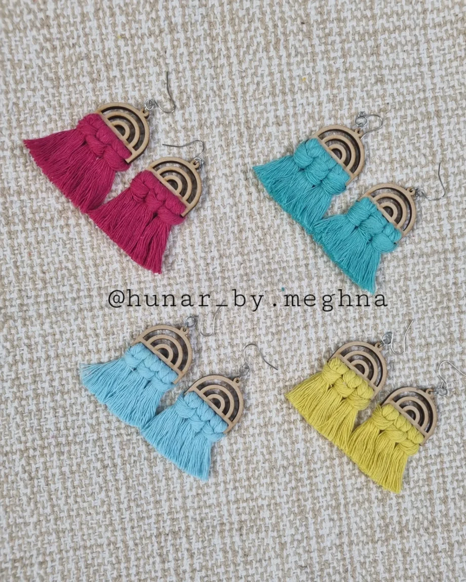 Macrame fringy arch earrings