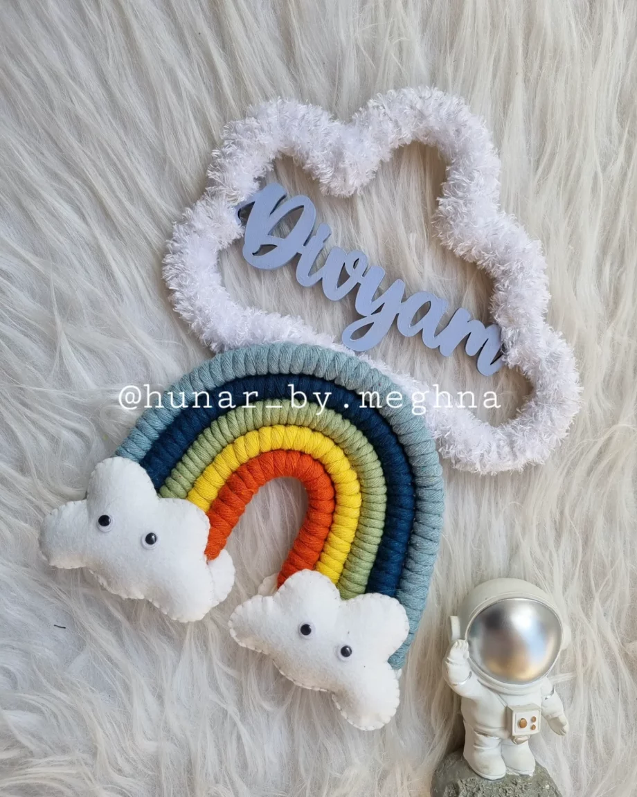 macrame rainbow name hanging for kids