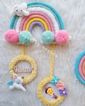 baby frame name plate macrame rainbow