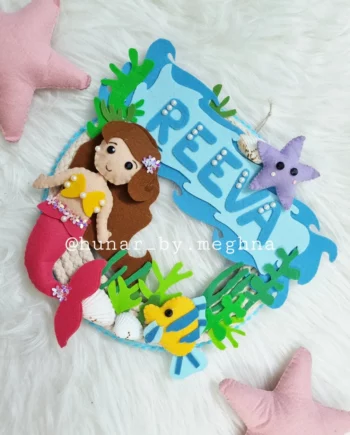 mermaid world theme name plate for kids room decor