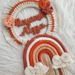 rainbow theme macrame name plate