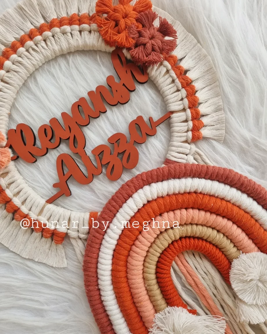 macrame theme rainbow name plates for kids