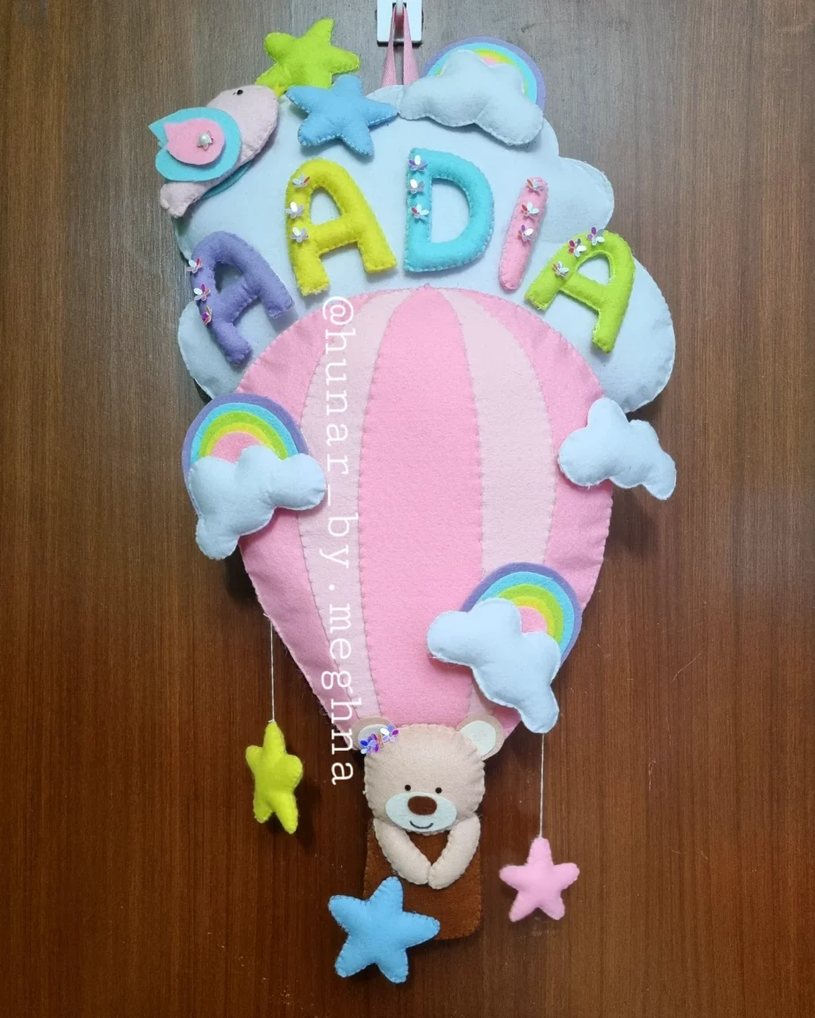 teddy in hot air balloon name hanging