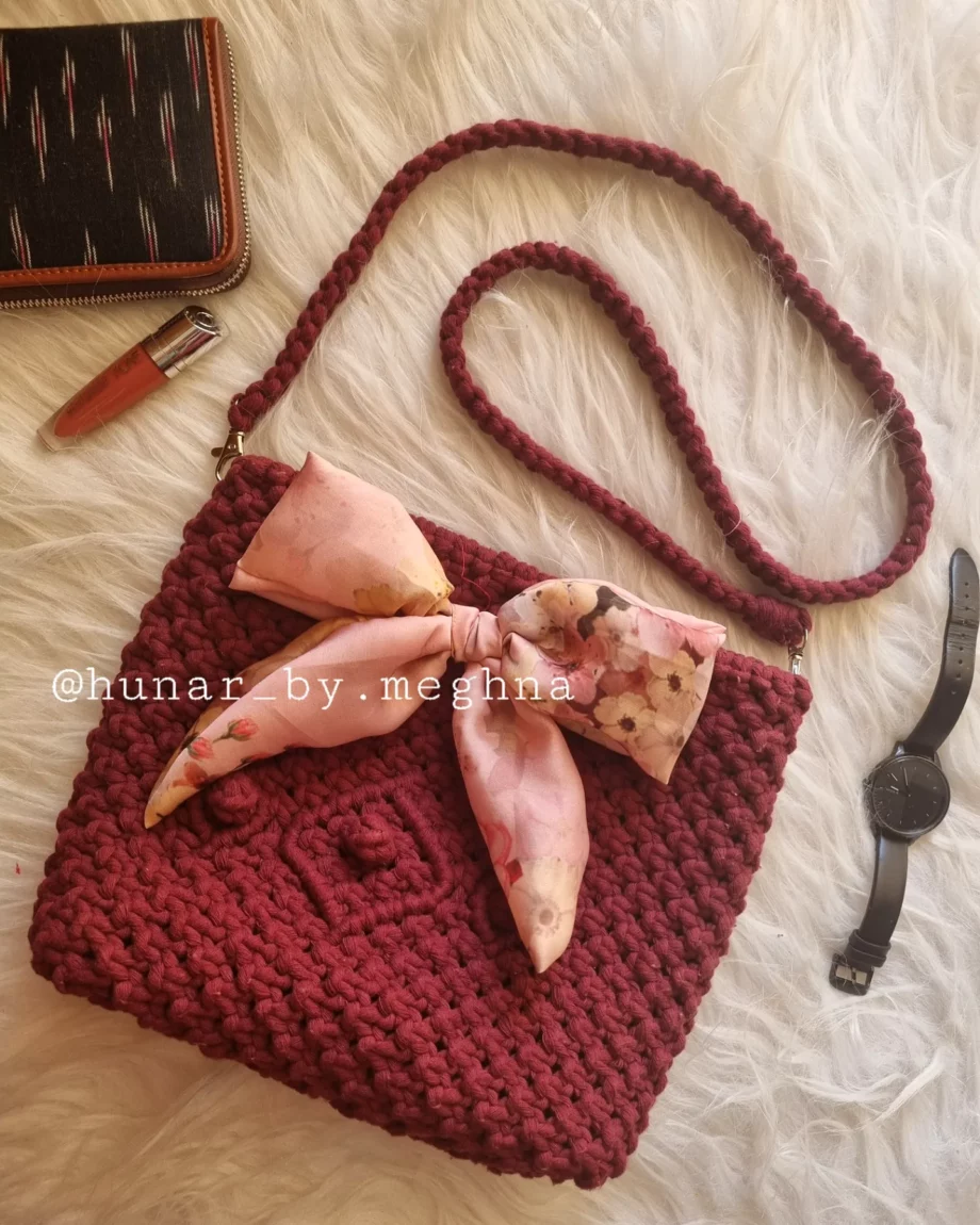 macrame shoulder bag with bow