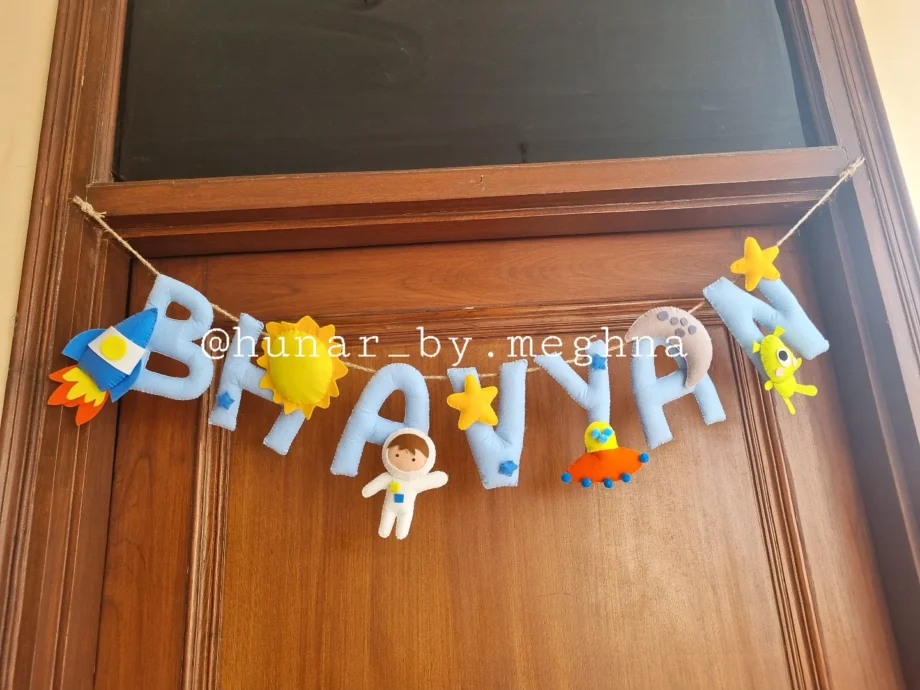 astronaut theme kids handcrafted name hangings bunting