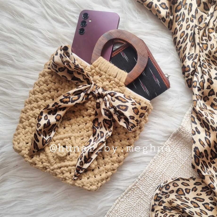 macrame handbag leopard print