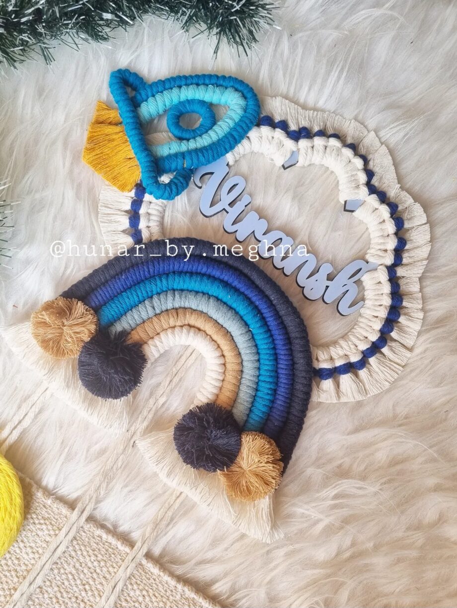 macrame name hanging rainbow