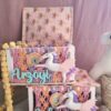 macrame storage baskets in unicorn theme for kids room decor