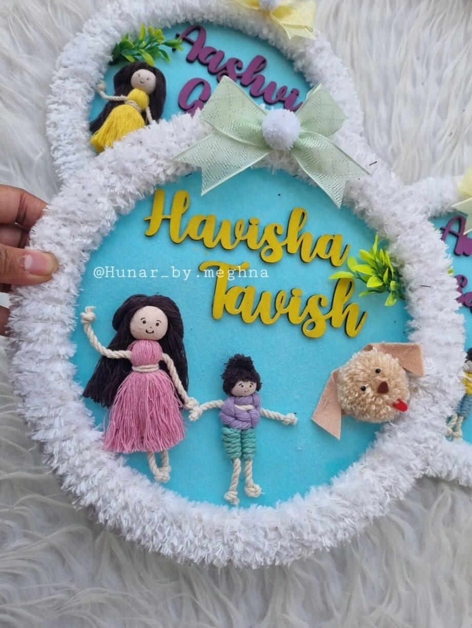 macrame dolls siblings name hanging