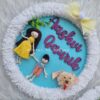 round name plate for siblings with macrame dolls