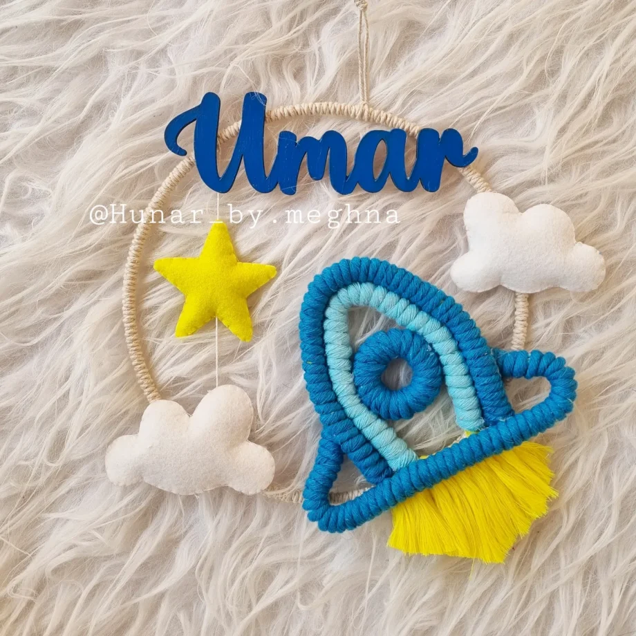 macrame rocket name hanging for kids