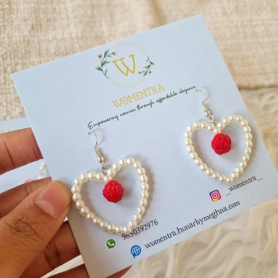 pearl heart earrings with rose