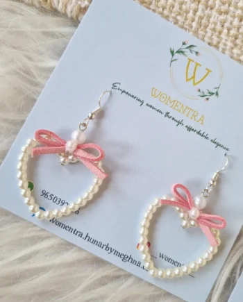 pearl heart bow earrings valentine special