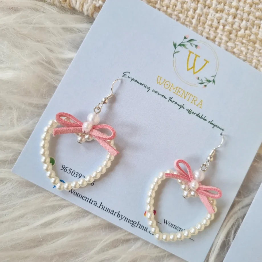 pearl heart bow earrings valentine special