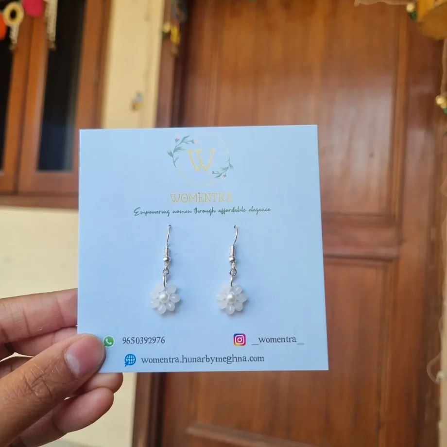 pearl white flower earrings