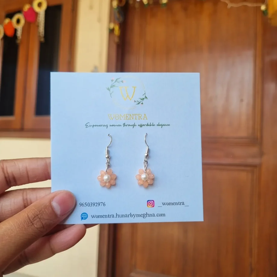 peach mini bead flower earrings