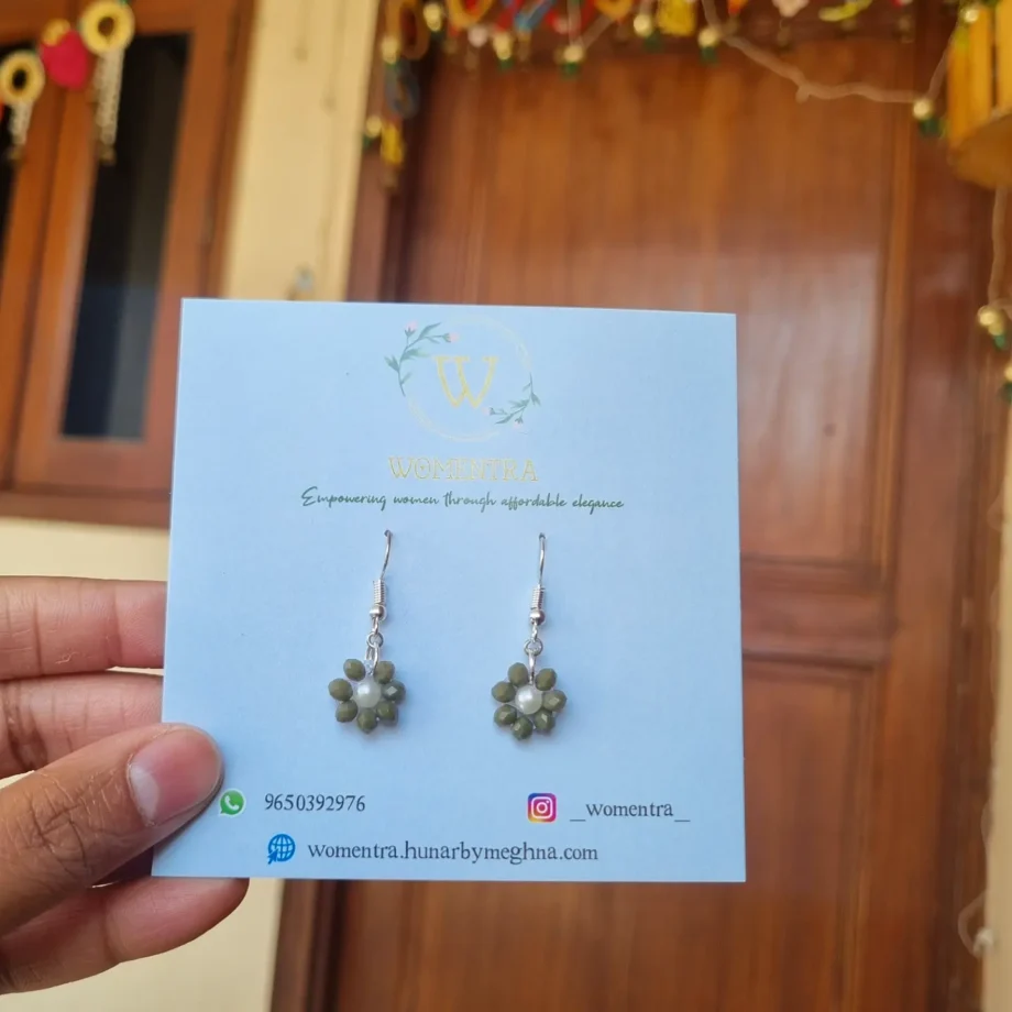 mini olive flower handmade earrings mehendi green