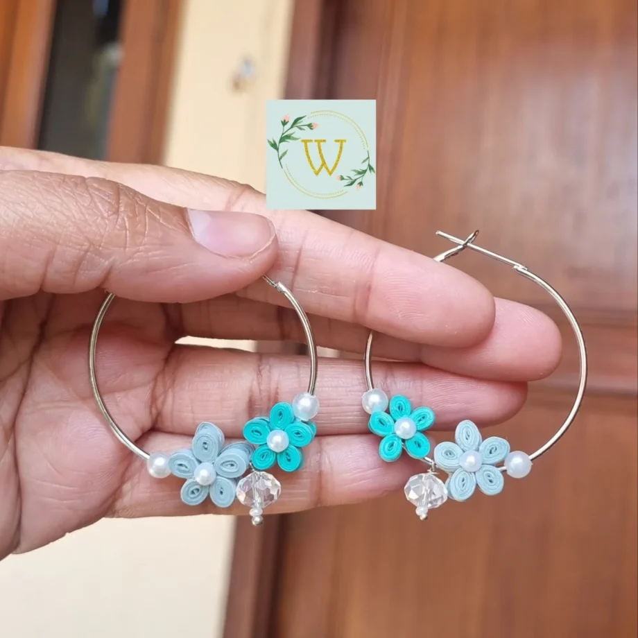 silver floral hoop earrings