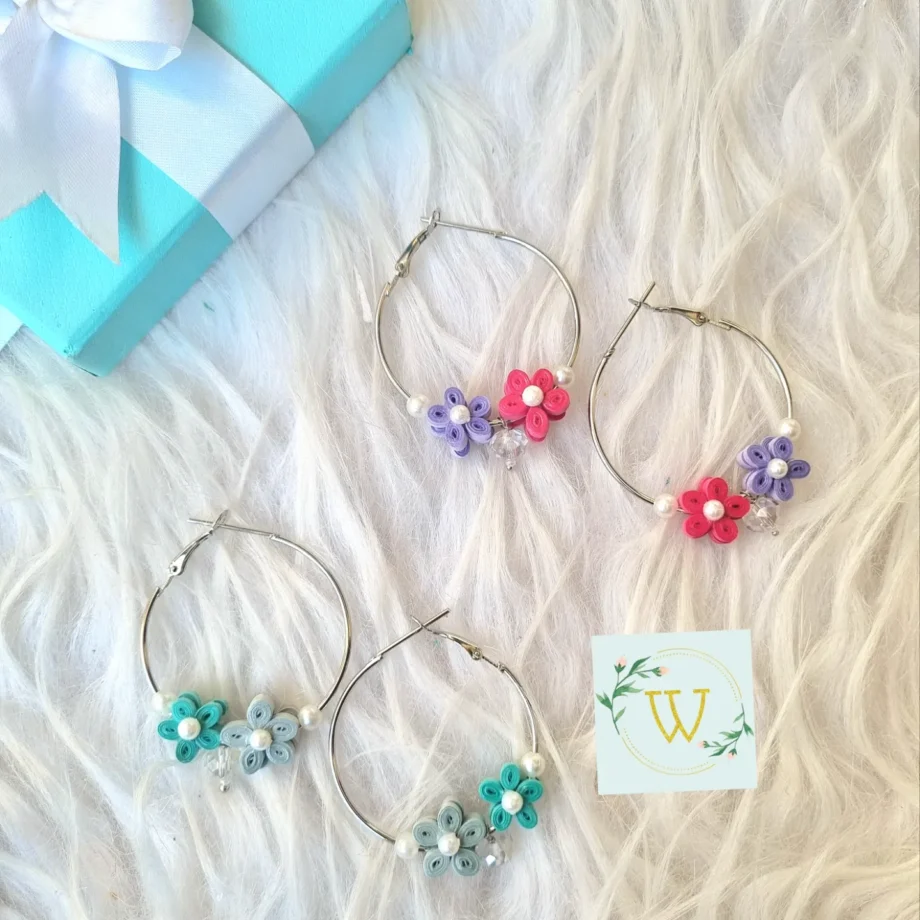 handcrafted and unique floral hoop earrings