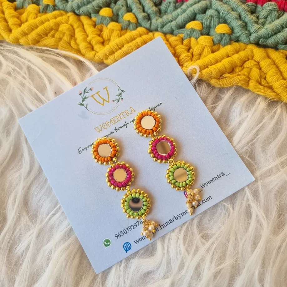 colorful beaded mirror work ethnic festive earrings