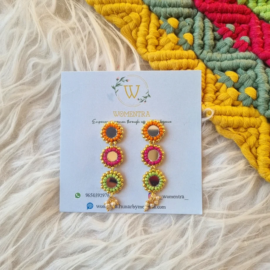 handcrafted hand embroidered beaded mirror ethnic bohemian earrings
