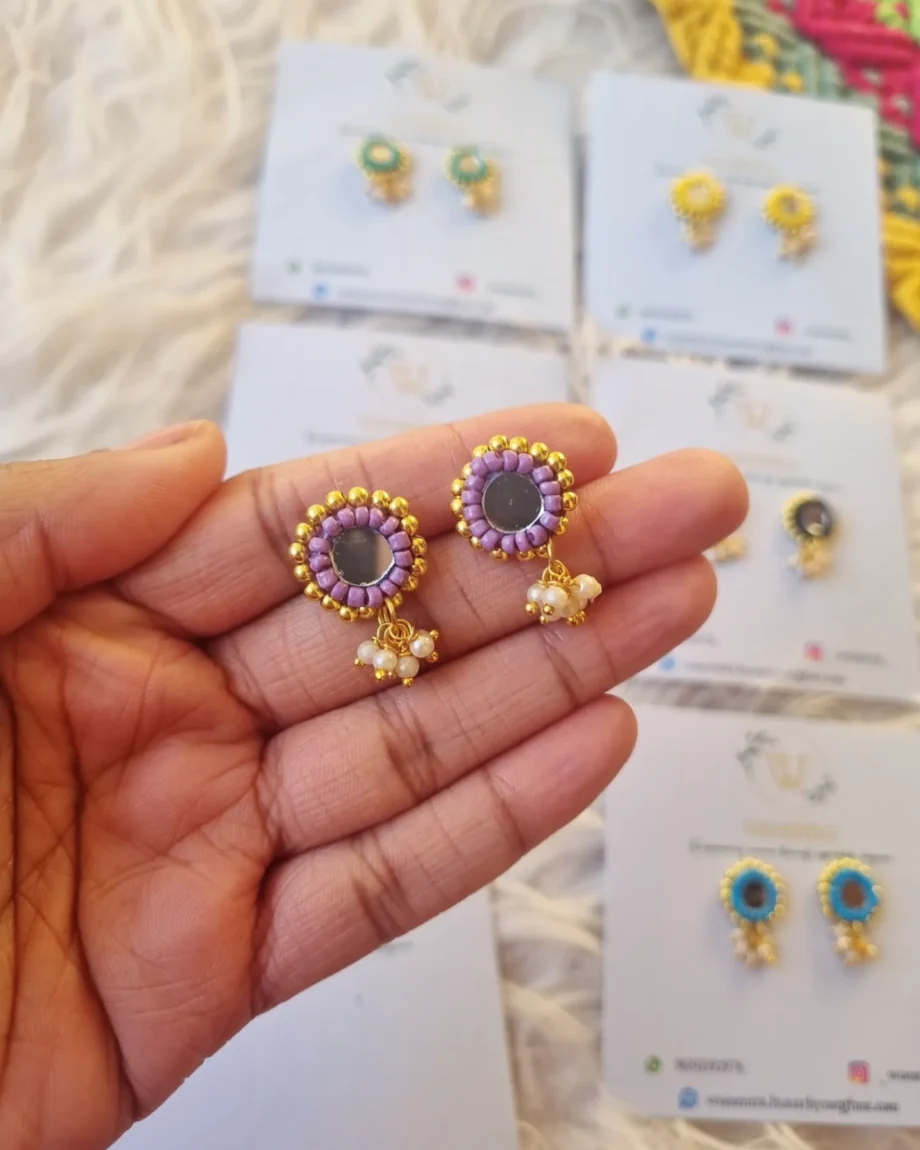 small aesthetic mirror work beaded earrings