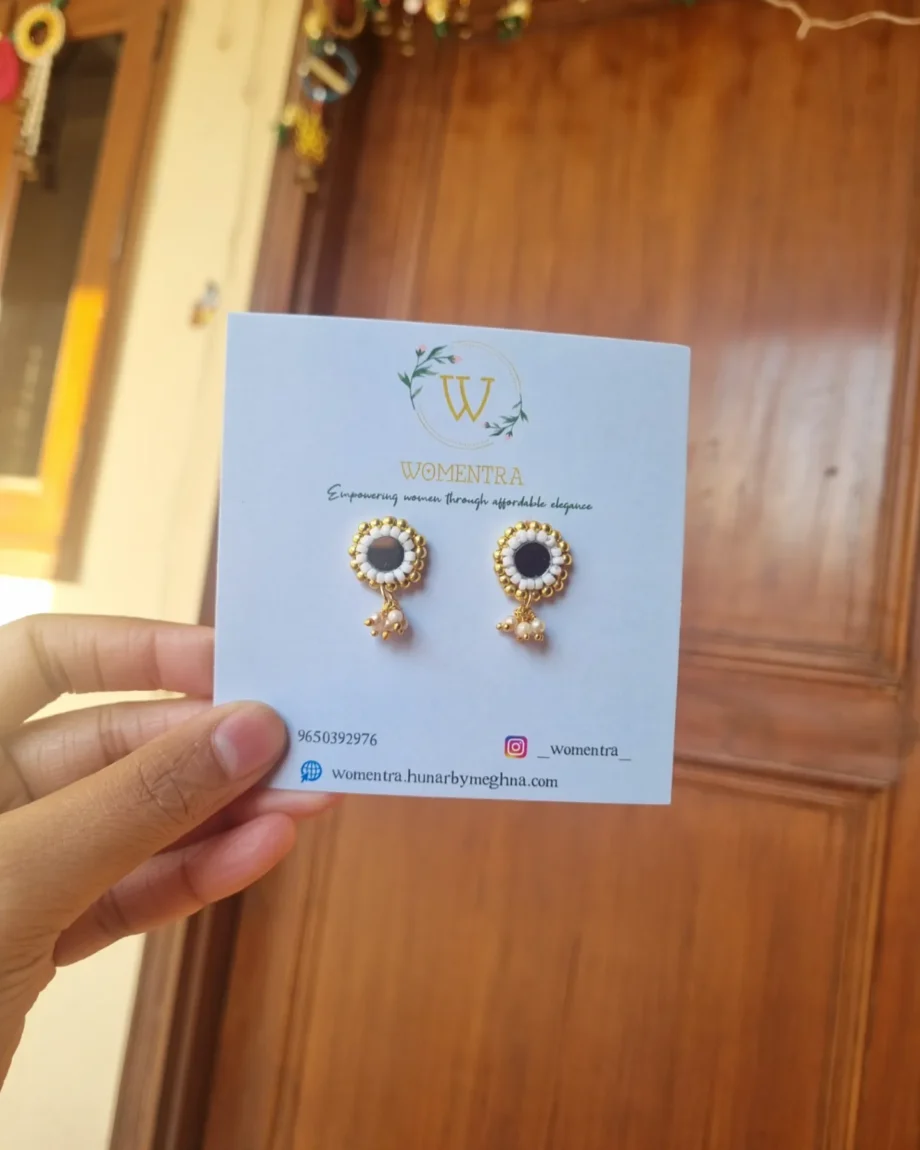 pearl white beaded mirror studs earrings