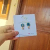 sea green teal earrings handcrafted beaded and mirror work