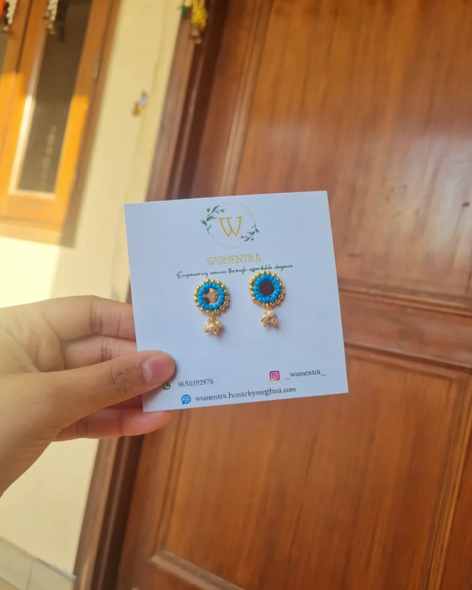 sea green teal earrings handcrafted beaded and mirror work